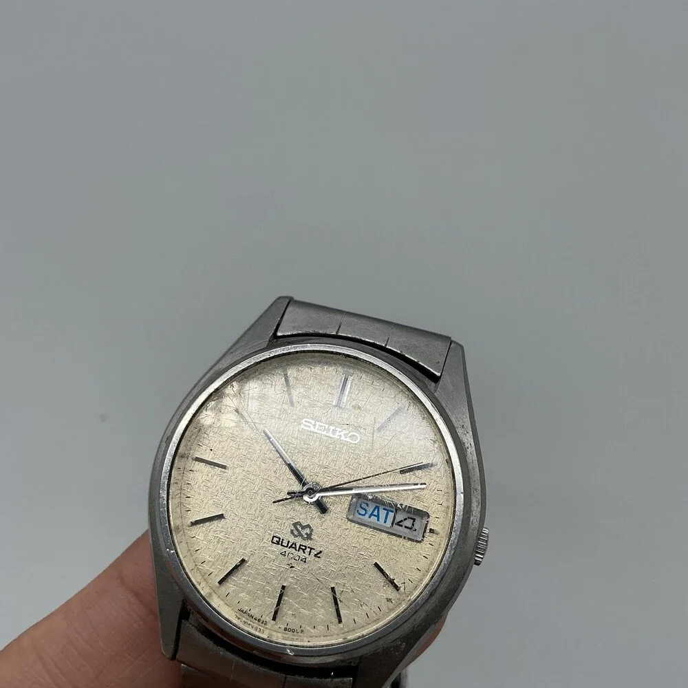 Vintage Seiko SQ Mens Watch 36mm Stainless Day Date 4633-8079 New Battery 7